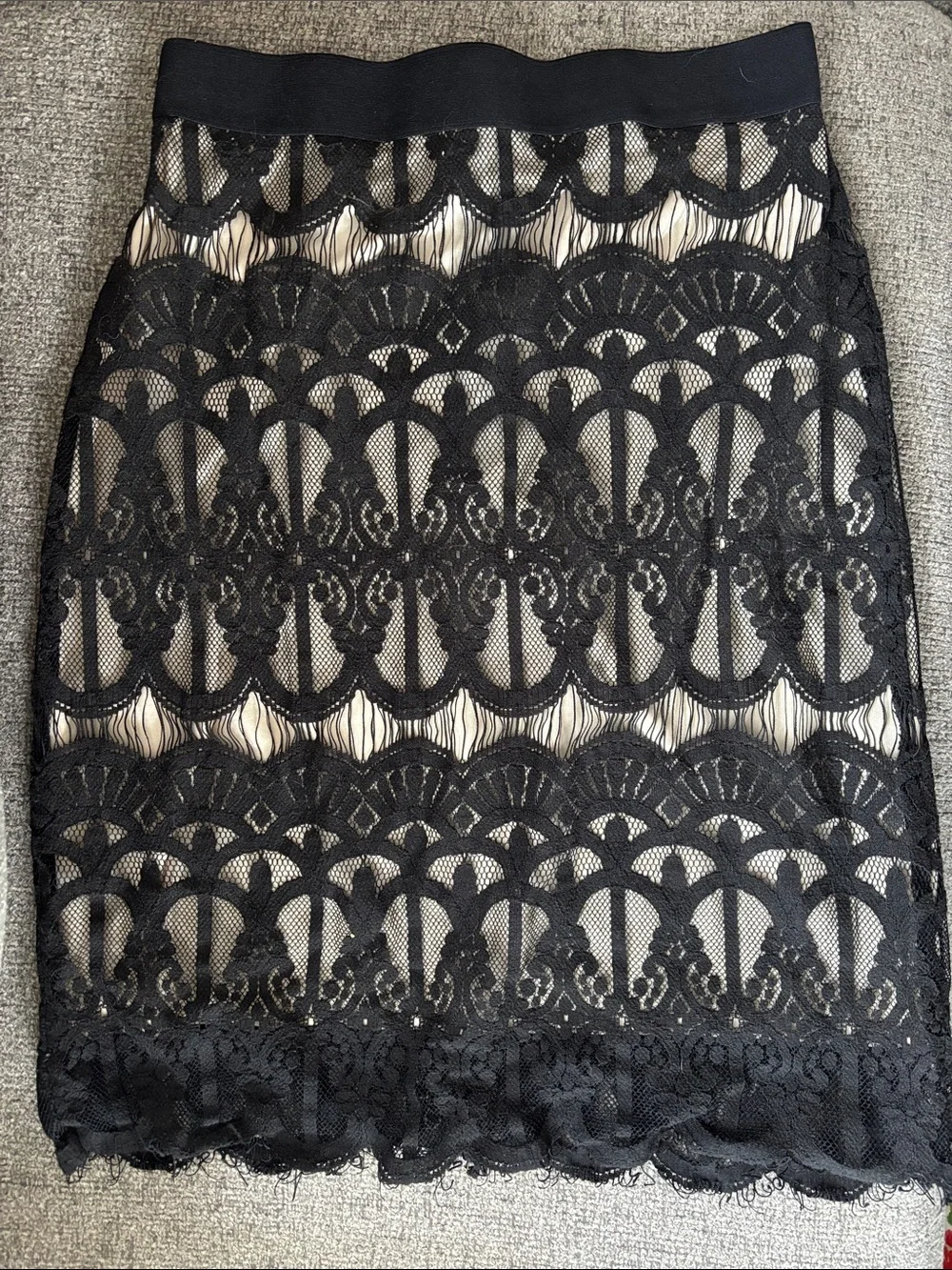 Xhilaration Black Lace Pencil Skirt with Nude Underlay